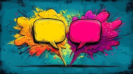 Colorful Comic Illustration of Dramatic Office Debate, Vibrant vintage pop art style capturing intense discussions and animated expressions in a lively workplace setting