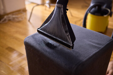 The Professional Upholstery Cleaning Process is in full action, showcasing its effectiveness