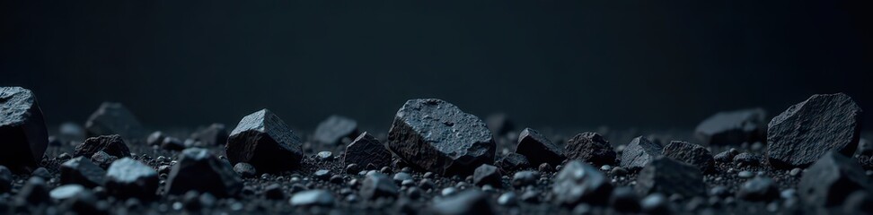 Rough, black coal lumps against a dark backdrop , renewable energy, industry, anthracite