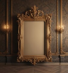 Intricate vintage frames adorn luxurious damask backdrop ,  elegant,  retro,  design
