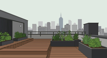 Urban Rooftop Garden Minimalist Vector