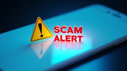 A warning sign depicting 'Scam Alert' on a smartphone screen, emphasizing cybersecurity awareness.