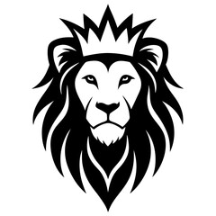 Black and white illustration of a lion's face, symbolizing strength, power, and courage, perfect for animal, wildlife, and empowerment-themed designs.