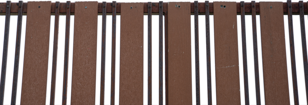 Closeup of a wooden fence with vertical slats transparent