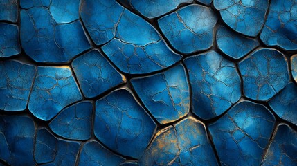 Vibrant Blue and Gold Background Featuring Cracked Surface Creating a Unique and Artistic Texture Design