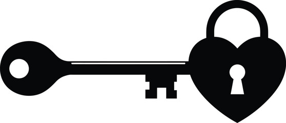 Minimalist Key Opening Heart Lock Silhouette