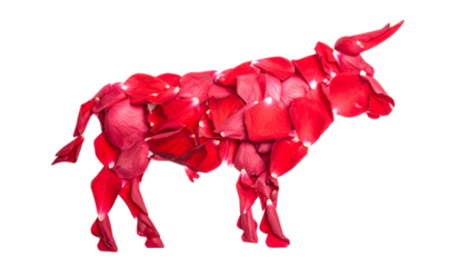 Happy Eid Mubarak concept, a bull made of petals isolated on transparent background png