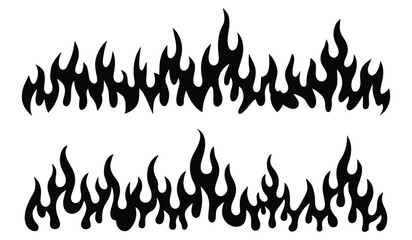 Flame border silhouette. Flame, fire, burning, heat, blaze, vector silhouette. Black flame border silhouette set isolated on a white background.
