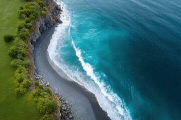 Beach Landscape Aerial View with Ocean Waves