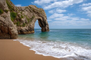 Obraz premium Rock Arch at Durdle Door on Beach with Ocean Waves
