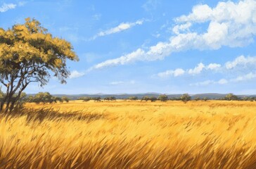 Obraz premium A wide view of a vast savannah with acacia trees,