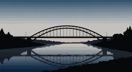 Obraz premium Minimalist Bridge Silhouette over Calm River
