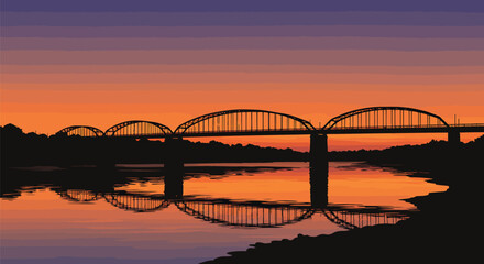 Fototapeta premium Minimalist Bridge Silhouette over Calm River