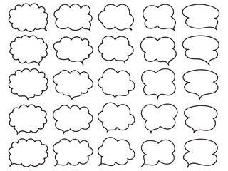 手描きのフキダシ。黒い輪郭の白ベタのみ。背景透過。