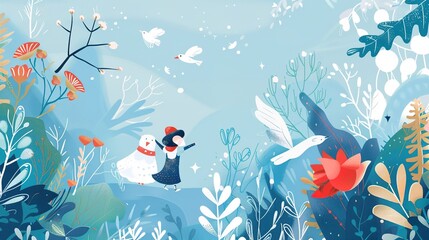 Light Blue Children's Illustration Fairy Tale Background: A Dreamy Canvas of Enchantment and Whimsy