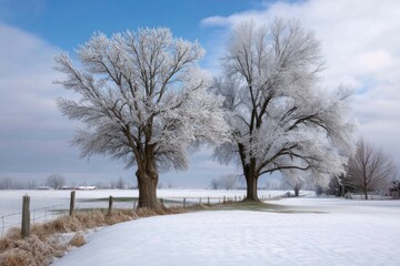 Frosty Tree in Winter Landscape