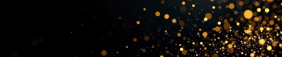 Obraz premium Black background, gold glitter, confetti, festive Christmas sparkle , confetti, effect, flyer