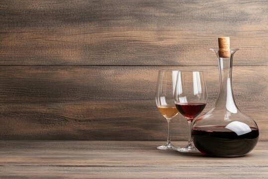 Wine glasses and decanter prepared for a home wine tasting