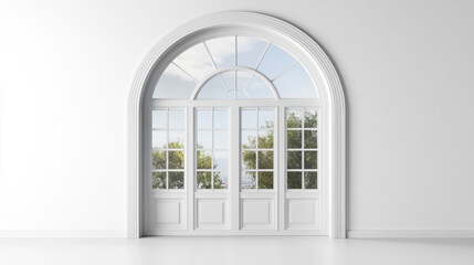 Fototapeta premium Classical architecture style interior object: white wooden door isolated on white. 
