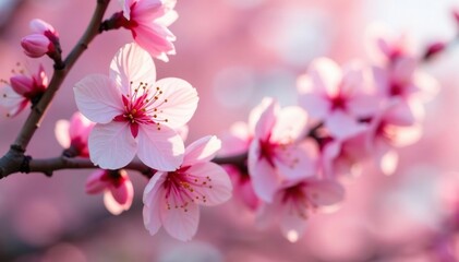 Obraz premium Delicate pink sakura blossoms, soft petals, intricate branching pattern , print, subtle, sakura tree