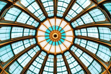 Stunning turquoise and gold glass dome ceiling architectural detail intricate design interior building