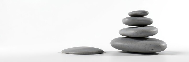 Precariously balanced grey stones on pristine white background , wonder, simple