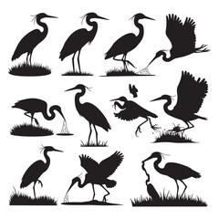 Fototapeta premium Flying birds silhouettes on white background. Vector illustration, 