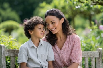Fototapeta premium Woman and Child in Garden