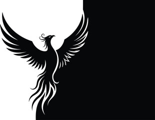 Phoenix Silhouette Rising from Flames