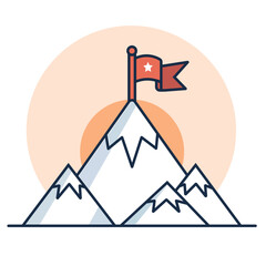 Minimalist Mountain Illustration with Flag – Achievement Symbol Vector