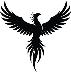 Phoenix Silhouette, Rising from Flames, Vector Illustration