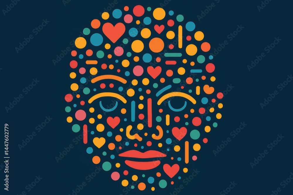 Aufkleber colorful creative abstract face design featuring various shapes and symbols representing emotions an