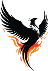 Phoenix Silhouette Rising from Flames