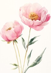 Obraz premium Elegant Two Pink Peonies in a Minimalist Style with Brush Stroke Details