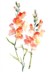 Subtle Brush Stroke Artwork of Snapdragons in Gold Palette and Pastels
