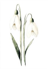 Minimalist Graphic Art Featuring Snowdrops in Soft Pastel Colors