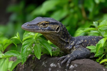 Obraz premium Monitor Lizard on Rock in Jungle