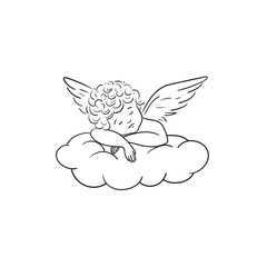 Angel drawn with line. Minimalistic illustration.