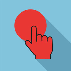 Hand pressing the red button. Flat design style