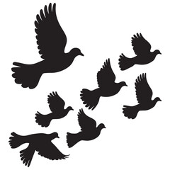 Obraz premium Flying birds silhouettes on white background. Vector illustration, 