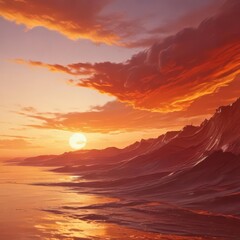 Swirling crimson and gold hues paint a breathtaking abstract sunset canvas ,  aesthetic,  celestial