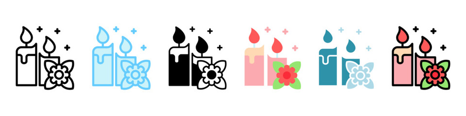 Aroma Candle multi style, mini illustration icon, related to relaxation, spa, wellness and more. Vector EPS 10 for modern concept, print, UI, UX kit, web and app development