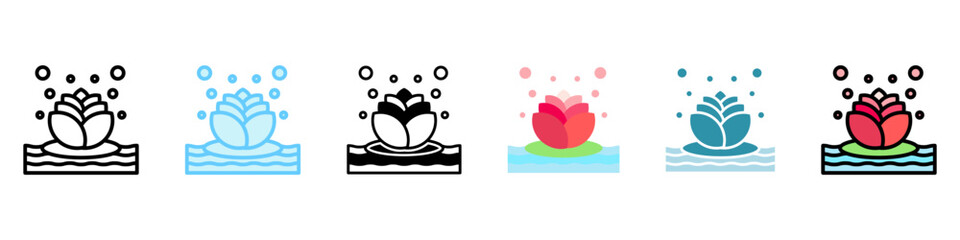 Lotus Bloom multi style, mini illustration icon, related to relaxation, spa, wellness and more. Vector EPS 10 for modern concept, print, UI, UX kit, web and app development