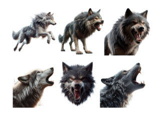Pack of ferocious wolves snarling