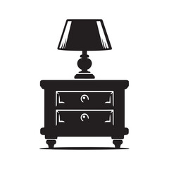 Nightstand Silhouette Vector Illustration, Solid White Background.