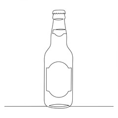 A sleek, minimalist illustration depicts sealed bottle with blank label,  in single continuous black line against pristine white background.
