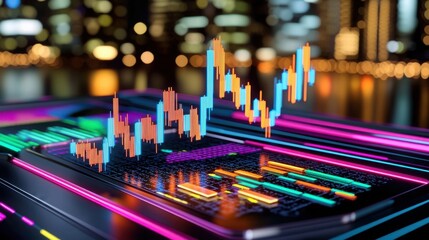 Digital Finance Visualization: A dynamic digital display showcases vibrant stock market data, embodying the pulse of modern finance.