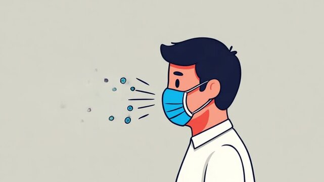 Person Wearing Face Mask Spreading Droplets Illustration