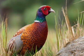 Fototapeta premium Ringneck Pheasant Standing in Tall Grass
