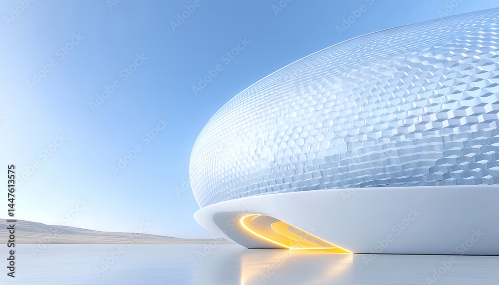 Poster 未来的な球体の建築デザイン 白い表面と青い空の下の光の反射